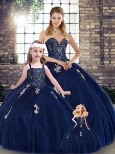 Decent Navy Blue Sweetheart Lace Up Beading and Appliques Sweet 16 Dress Sleeveless