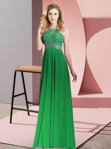 Green Empire Scoop Sleeveless Chiffon Floor Length Backless Beading Prom Party Dress