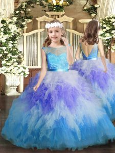 Floor Length Backless Little Girls Pageant Dress Multi-color for Party and Wedding Party with Ruffles
