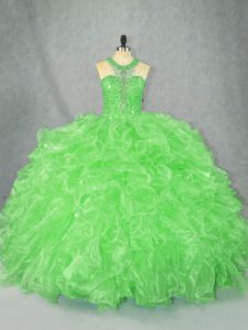 Ball Gowns Quinceanera Dress Scoop Organza Sleeveless Floor Length Zipper