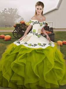 Beautiful Ball Gowns Quince Ball Gowns Olive Green Off The Shoulder Tulle Sleeveless Floor Length Lace Up