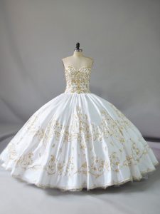 Satin Sleeveless Floor Length 15th Birthday Dress and Embroidery