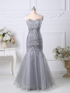 Sweetheart Sleeveless Zipper Prom Dresses Grey Tulle