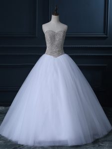New Style White Sleeveless Beading and Bowknot Floor Length Wedding Gown