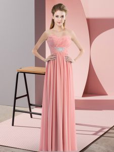 Noble Sweetheart Sleeveless Prom Dress Floor Length Beading Watermelon Red Chiffon