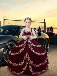 Sleeveless Embroidery Lace Up Girls Pageant Dresses
