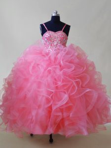 Sleeveless Lace Up Floor Length Beading and Ruffles High School Pageant Dress