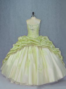 Beauteous Yellow Green Sweet 16 Dress Sweet 16 and Quinceanera with Beading and Appliques Sweetheart Sleeveless Brush Train Lace Up
