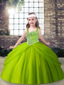 New Arrival Green Little Girls Pageant Dress Party and Sweet 16 and Wedding Party with Beading and Pick Ups Straps Sleeveless Lace Up