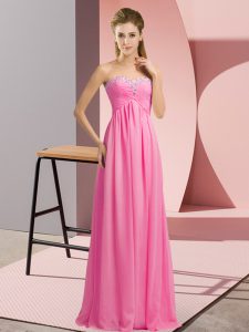 Floor Length Empire Sleeveless Rose Pink Lace Up