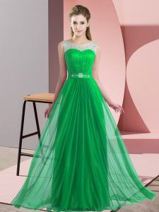 Modest Green Lace Up Scoop Beading Wedding Guest Dresses Chiffon Sleeveless