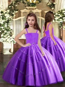 Sleeveless Lace Up Kids Pageant Dress Purple Tulle