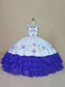 Blue and Purple Sleeveless Satin and Organza Lace Up Quinceanera Gown for Sweet 16 and Quinceanera