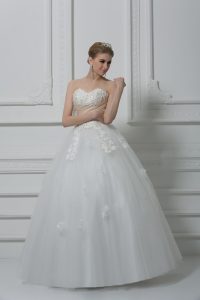 Dramatic Sleeveless Lace Up Floor Length Beading and Appliques Wedding Dress