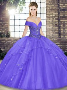 Enchanting Lavender Sleeveless Beading and Ruffles Floor Length Sweet 16 Dresses