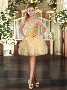 Gold Sleeveless Beading and Ruffles Mini Length Prom Dress