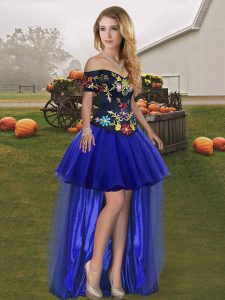 Off The Shoulder Sleeveless Tulle Dress for Prom Embroidery Lace Up