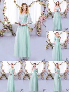 Light Blue Half Sleeves Tulle Side Zipper Bridesmaid Gown for Wedding Party