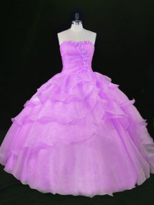 Beautiful Lavender Sweetheart Neckline Beading and Ruffles Quinceanera Gown Sleeveless Lace Up