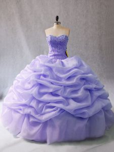 Lavender Sweet 16 Dress Sweet 16 and Quinceanera with Beading and Pick Ups Strapless Sleeveless Lace Up