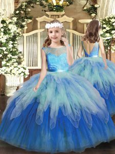 New Arrival Floor Length Multi-color Pageant Dress for Girls Tulle Sleeveless Lace and Ruffles