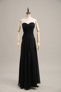 Fancy Black Chiffon Zipper Sweetheart Sleeveless Floor Length Prom Dress Ruching