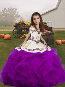 Eye-catching Purple Sleeveless Embroidery and Ruffles Floor Length Pageant Dress Toddler
