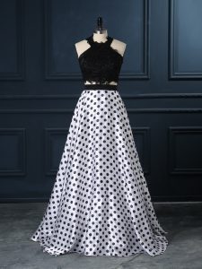 Popular White And Black Evening Dress Printed Sleeveless Lace