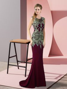 Glorious Burgundy Sleeveless Appliques Zipper Celebrity Prom Dress
