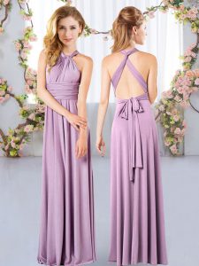 Lavender Criss Cross Halter Top Ruching Bridesmaid Dress Chiffon Sleeveless