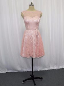 Captivating Pink and Baby Pink Sleeveless Beading and Lace Mini Length Evening Dress
