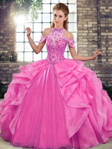 Best Selling Floor Length Ball Gowns Sleeveless Rose Pink Quinceanera Gowns Lace Up