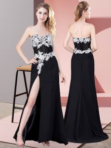 Black Sleeveless Lace and Appliques Floor Length Prom Gown