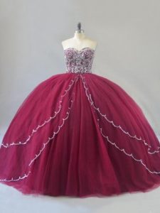 Sleeveless Brush Train Beading Lace Up Sweet 16 Dress