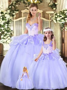 Fantastic Lavender Lace Up 15th Birthday Dress Beading and Ruffles Sleeveless Floor Length