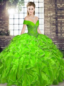 High Class Organza Lace Up Off The Shoulder Sleeveless Floor Length Sweet 16 Quinceanera Dress Beading and Ruffles