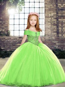 Yellow Green Straps Neckline Beading Kids Formal Wear Sleeveless Lace Up