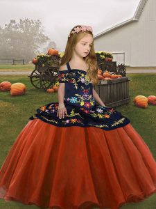 Affordable Rust Red Lace Up Little Girl Pageant Gowns Embroidery Sleeveless Floor Length