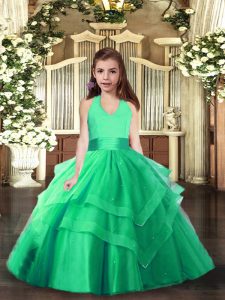 Turquoise Sleeveless Ruching Floor Length Little Girl Pageant Gowns
