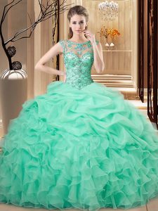 Great Floor Length Apple Green Quinceanera Dresses Scoop Sleeveless Lace Up