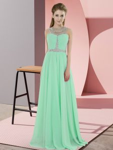 Amazing Apple Green Empire Scoop Sleeveless Chiffon Floor Length Zipper Beading Prom Party Dress