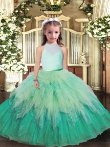 Best Ruffles Kids Pageant Dress Multi-color Backless Sleeveless Floor Length
