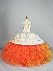 Shining Organza Sleeveless Floor Length Sweet 16 Quinceanera Dress and Embroidery and Ruffles