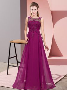 Purple Empire Scoop Sleeveless Chiffon Floor Length Zipper Beading and Appliques Court Dresses for Sweet 16