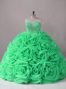 Colorful Ball Gowns Beading and Ruffles Vestidos de Quinceanera Lace Up Fabric With Rolling Flowers Sleeveless