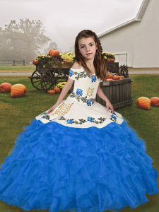 Cute Straps Sleeveless Organza Little Girl Pageant Dress Embroidery and Ruffles Lace Up