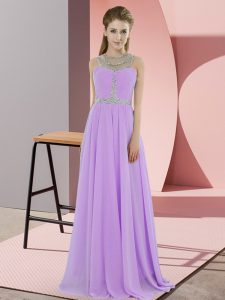 Lavender Sleeveless Floor Length Beading Zipper Homecoming Dress