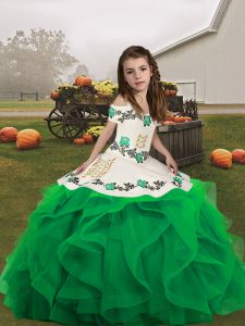 Floor Length Lace Up Girls Pageant Dresses Green and In with Embroidery and Ruffles