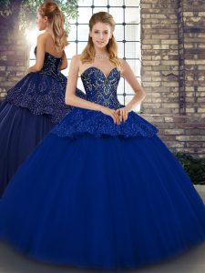 Noble Beading and Appliques Sweet 16 Dresses Royal Blue Lace Up Sleeveless Floor Length