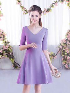 Fashion Lavender Half Sleeves Ruching Mini Length Vestidos de Damas